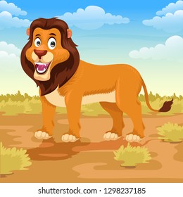lion cartoon in the savanna stock vector illustration