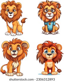 lion cartoon set collection.vector set of lion cartoon character