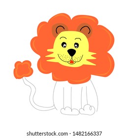 A lion cartoon style. Hand drawn vector illustration. Concept for children print.