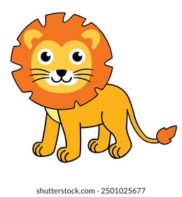 Lion cartoon, vector illustration. Lion clipart, isolated on white background. Cute safari animal. African animal.