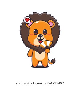 Lion cartoon vector illustration with hand fan
Design element for poster, brochure, web, mascot, sticker, logo and icon.