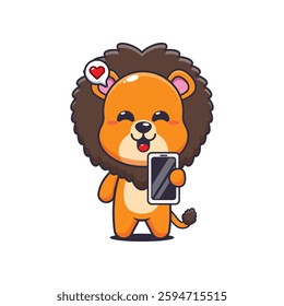 Lion cartoon vector illustration with mobile phone
Design element for poster, brochure, web, mascot, sticker, logo and icon.