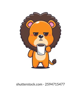 Lion cartoon vector illustration is tired and sleepy holding coffee
Design element for poster, brochure, web, mascot, sticker, logo and icon.