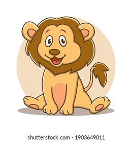 Lion Cartoon Vector Illustration. Zoo And Jungle Mascot Logo. Baby Lion Animal Symbol Icon Character Kids Drawing Element
