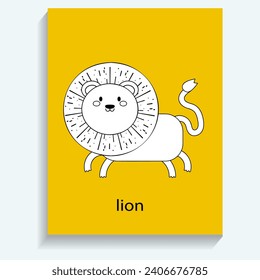  lion, cartoon  vector outline, for coloring book  