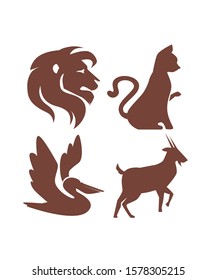 Lion Cat Bird Goat Silhoutte In Vector