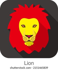 Lion, Cat breed face cartoon flat icon design