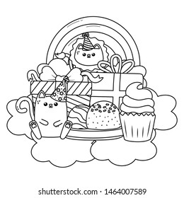 Lion and cat in happy birthday celebration