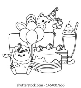 Lion and cat in happy birthday celebration