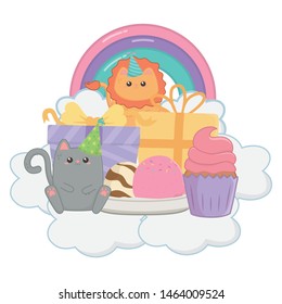 Lion and cat in happy birthday celebration