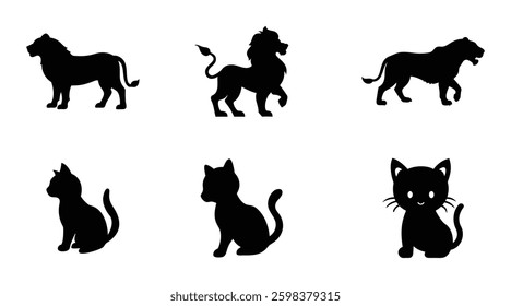 Lion and Cat Silhouettes | Wild vs Domestic Feline Icons | Animal Vector Art made by adobe illustrator