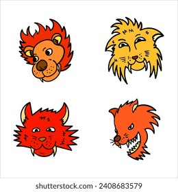 lion, cat, tiger cartoon vector illustration 