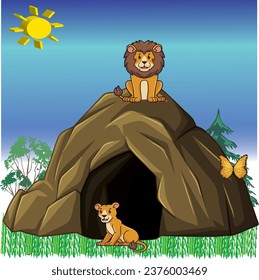 Lion in Cave Vector Art