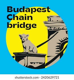 der Löwe der Kettenbrücke in Budapest, der als Löwenwürfel dargestellt wurde.