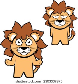lion character cartoon standing funny expressions pack illustration in vector format
