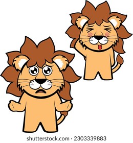 lion character cartoon standing funny expressions pack illustration in vector format