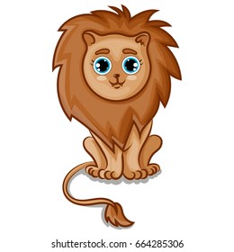 Lion Character on White Background, Cartoon Hand Drawn Vector Illustration EPS10