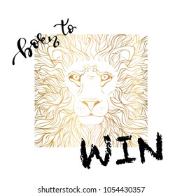 Lion character portrait. Born to Win lettering. For t-shirt or other uses,T-shirt, apparel graphics / textile graphic