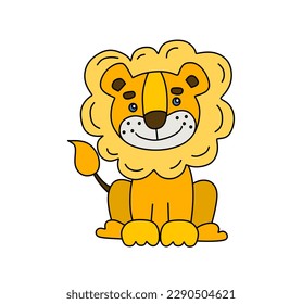 Lion character Vector color doodle illustration isolated on white 