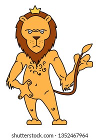 Lion character vector illustration. Concept for children print. Isolated objects.
