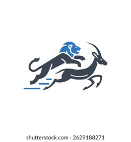 Lion Chasing Antelope Icon Isolated On White Background