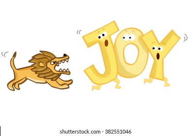 Lion chasing the Joy word