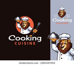 Lion Chef Mascot Logo Design. Fun and playful cartoon mascot perfect for culinary, food-related business and brands