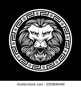 Lion with circle illustration in dark background 