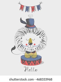 Lion in circus/ vector illustration/can be used for kid's or baby's shirt design/ fashion print design/ fashion graphic/ t-shirt/ kids wear