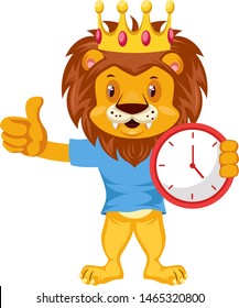 Lion and clock  illustration  vector white background 