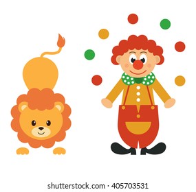 lion and clown with balls