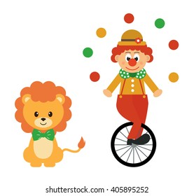 lion and clown and bike vector