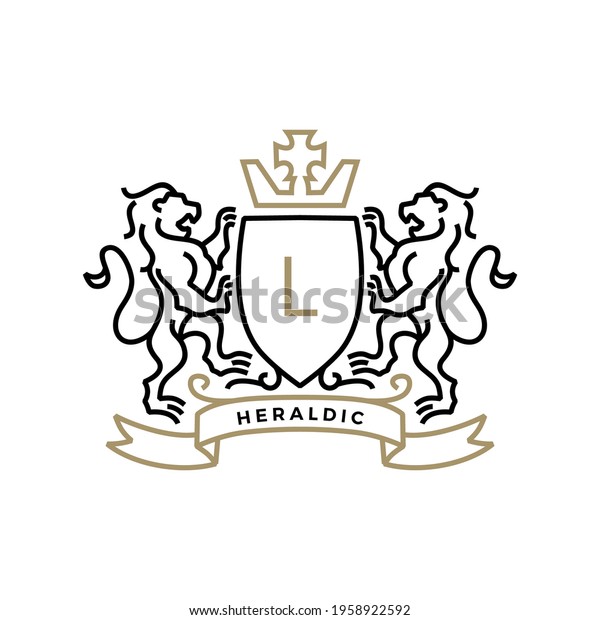 lion\
coat of arms heraldic logo vector icon\
illustration