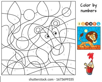 Lion. Color by numbers. Coloring book. Educational puzzle game for children. Cartoon vector illustration