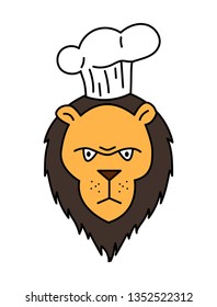 Lion color logo template vector icon - Vektorgrafik. Chef cook lion illustration with evil face expression