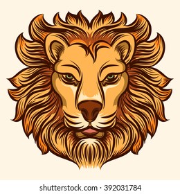 Lion colored head detailed icon on white background. Vector illustration