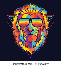 Lion colorful wearing a eyeglasses vector illustration for your company or brand