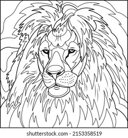 Lion coloring antistress. Black and white outline on a white background.