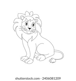 Lion for coloring book or coloring page for kids vector clipart. Kids Coloring Book for Children. 