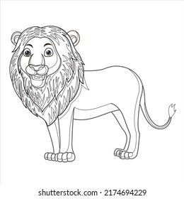Lion coloring book page . wild animal lion vector illustration . forest lion 