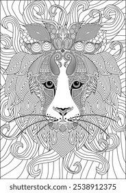 Lion coloring page for adult lineart vector