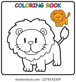 Lion coloring page for a children's book with colorful examples. Image in vector format. great coloring activity for children and toddlers