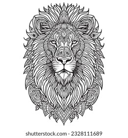 Lion Coloring page, zen tangle stulye, coloring for adults, antistress