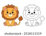 Lion coloring pages for kids. Trace and color lion. Coloring page outline of lion. Lion tracing worksheet. Kindergarten and preschool activity.