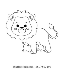 Lion coloring pages for kids. Trace and color lion. Coloring page outline of lion. Lion tracing worksheet. Kindergarten and preschool activity.