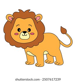 Lion coloring pages for kids. Trace and color lion. Coloring page outline of lion. Lion tracing worksheet. Kindergarten and preschool activity.