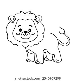 Lion coloring pages for kids. Trace and color lion. Lion animal flashcard education and game activity. Lion isolated on white background. Kindergarten and preschool worksheets printable for kids. 