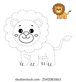 Páginas de coloração de leões para crianças. Traço e cor Leão. Lion animal flashcard educação atividade de jogo. Leão bonito isolado em fundo branco. Planilhas de jardim de infância e pré-escola imprimíveis para crianças. 