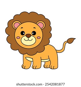 Lion coloring pages for kids. Trace and color Lion. Lion animal flashcard education game activity. Cute lion isolated on white background. Kindergarten and preschool worksheets printable for kids. 