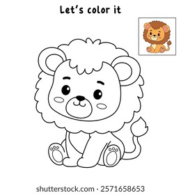 Lion coloring pages for kids. Trace and color lion. Coloring page outline of lion. Lion tracing worksheet. Kindergarten and preschool activity.